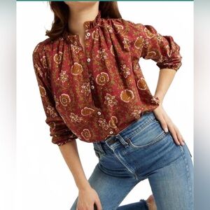 NEW MILLE francesca ruffle neck top in cinnabar